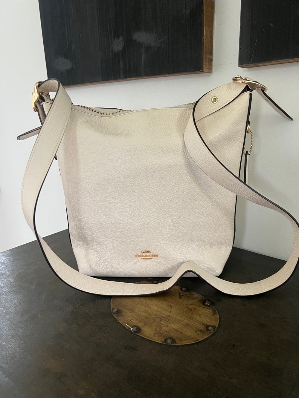 Coach Pebbled Leather Shoulder Bag in Chalk